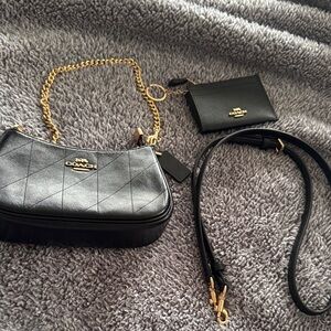 Coach Black Leather Shoulder Bag with Gold Chain